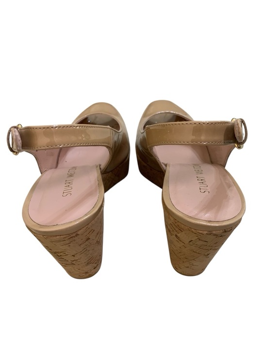 Stuart Weitzman Women’s Adobe Nude Patent Leather Peep-Toe Wedge Slingbacks 7.5 - Picture 5 of 8